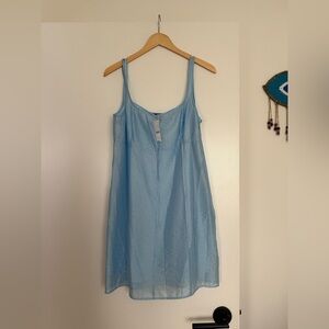 J. Crew Classic Sheer Organza Slip  Blue Dress